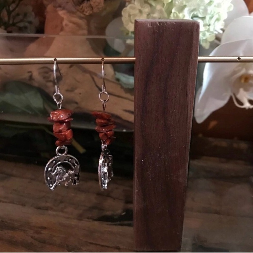 Horse Shoe Dangle Stone Earrings